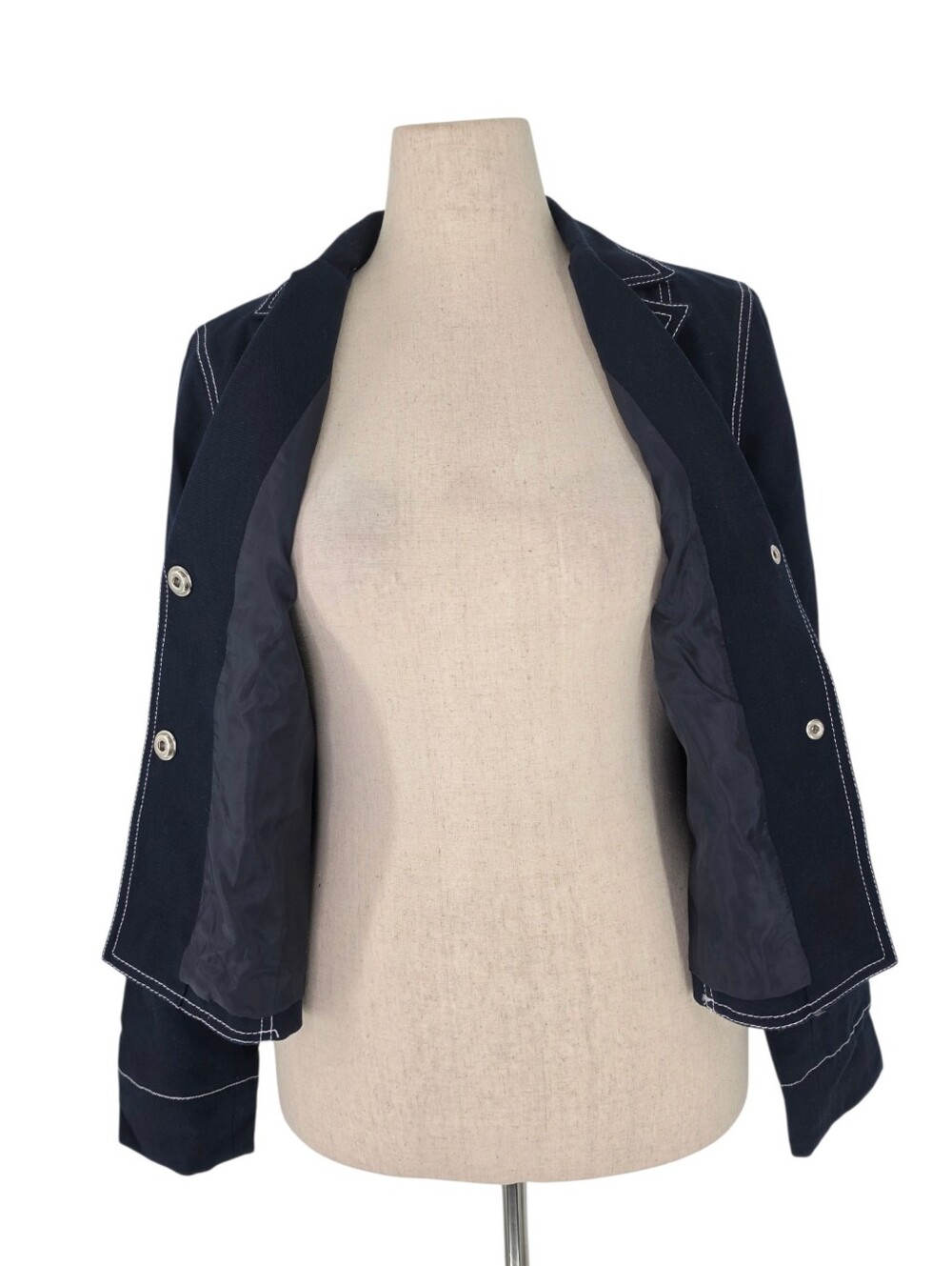Liz Claiborne Blazer Size 10 Navy Contrast Stitch Cotton Stretch - Picture 6 of 13
